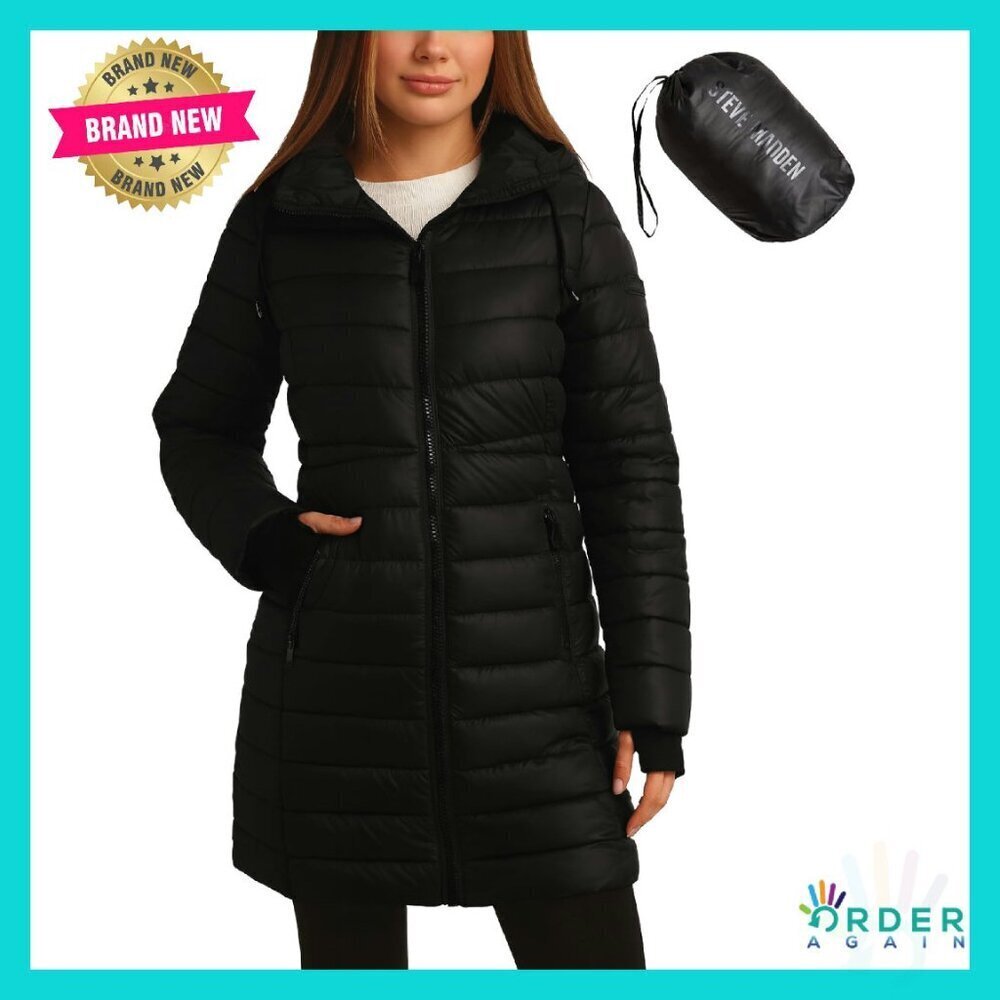 Long Hooded Puffer Parka Insulated Quilted Winter Coat Packable Travel Jacket